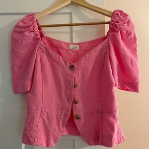 Aritzia Wilfred Pink Button-Up Puff Sleeve Blouse